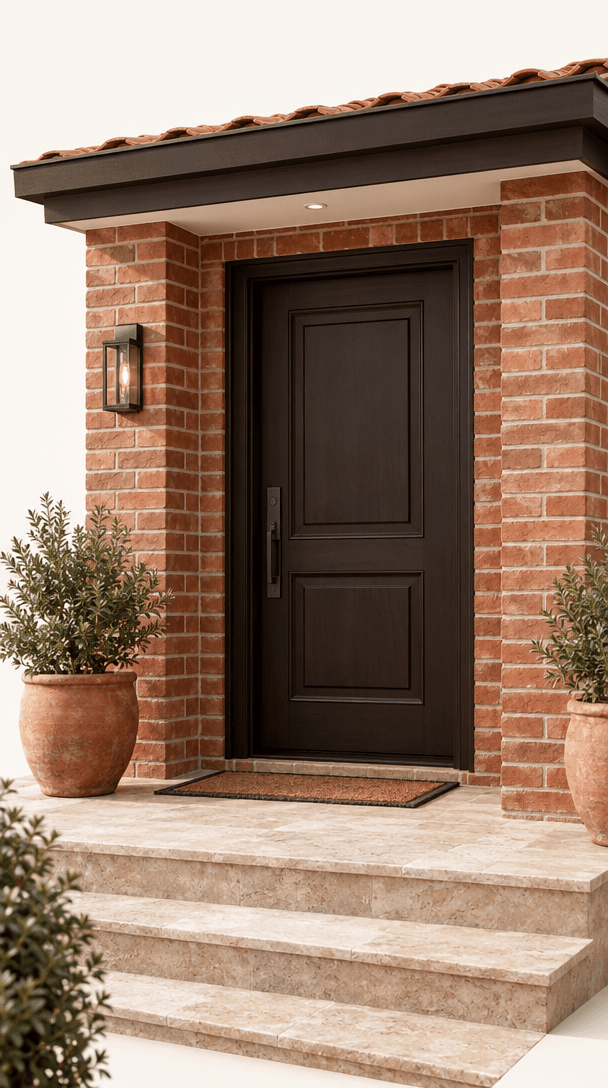 Illustrative generated image of brickwork and entry details; not a completed Mezini project.